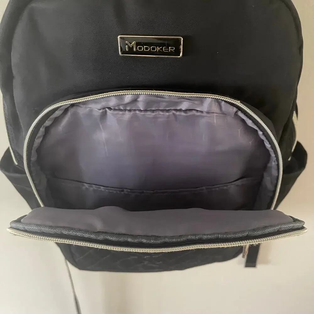 Modoker Black Quilted Womens Laptop Backpack 15.6 Inch USB Charging Bag Flaw